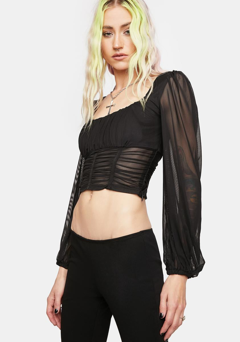 Another Girl Ruched Long Puff Sleeve Crop Top – Dolls Kill