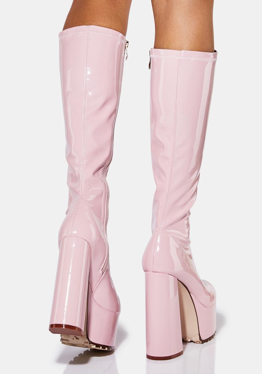 Azalea Wang Patent Vegan Leather Platform Knee High Boots Pink – Dolls Kill