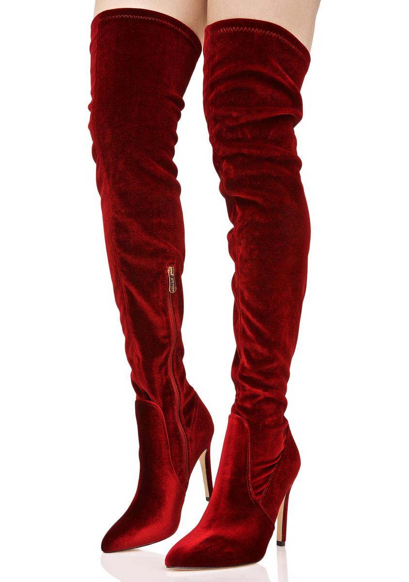 Sexy Red Velvet High Boots – Dolls
