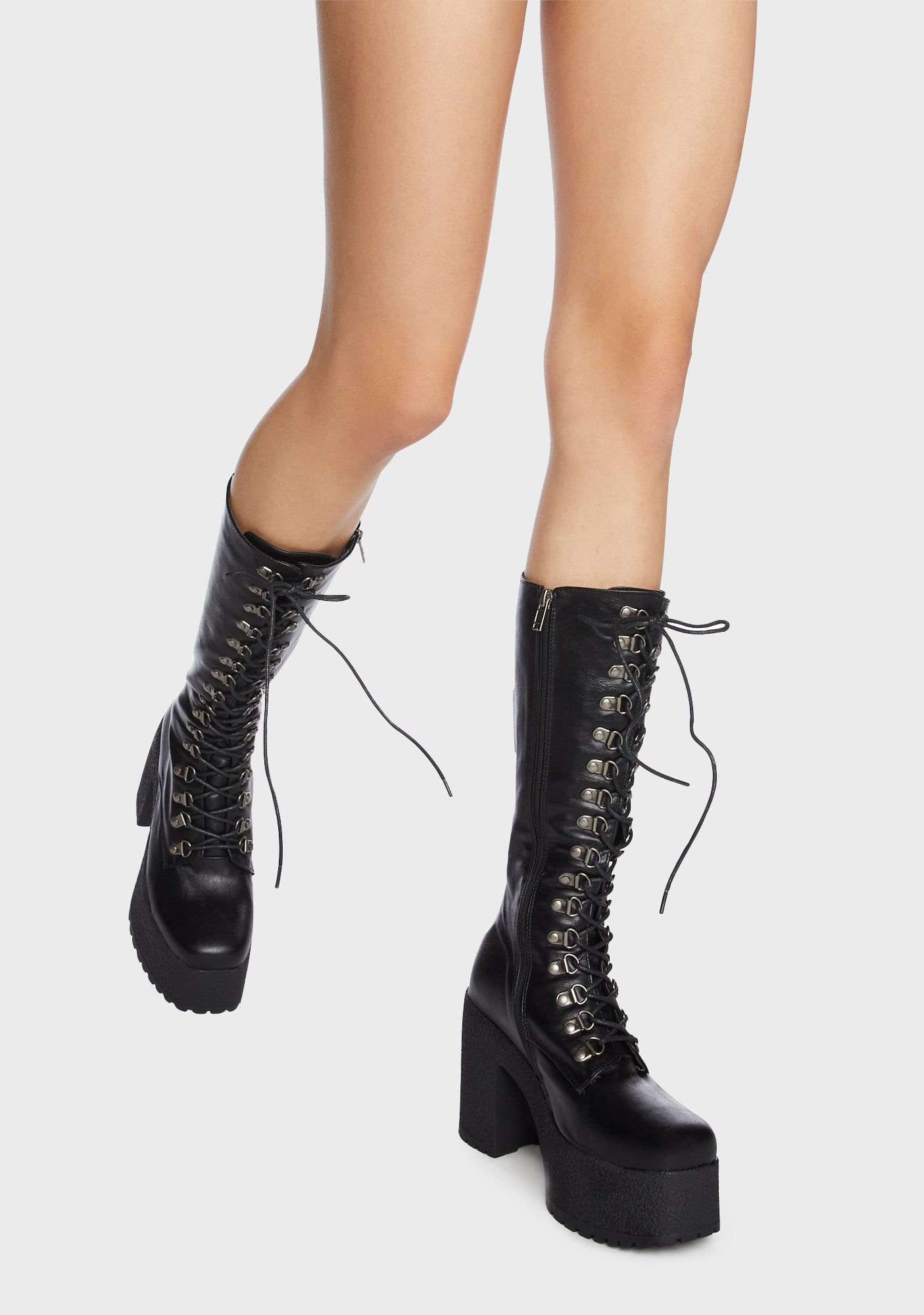 Lamoda Platform Heel Lace Up Boots - Black – Dolls Kill