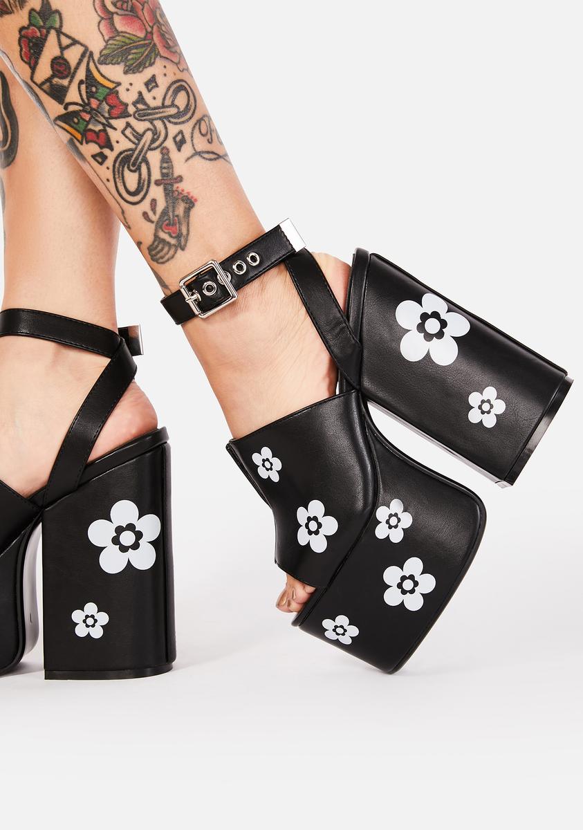 Lamoda Flower Open Toe Platform Sandal Heels - Black – Dolls Kill