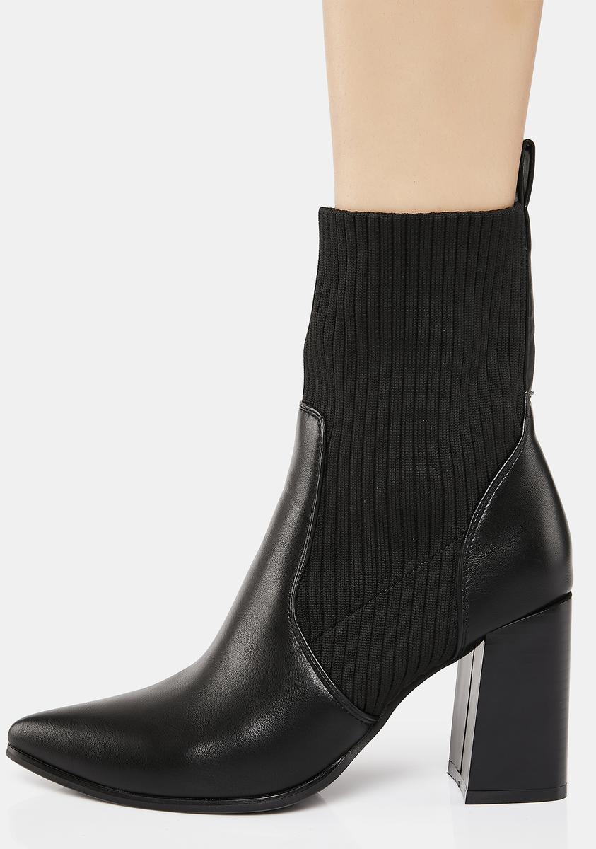 Vegan Leather Ribbed Knit Ankle Boots - Black – Dolls Kill