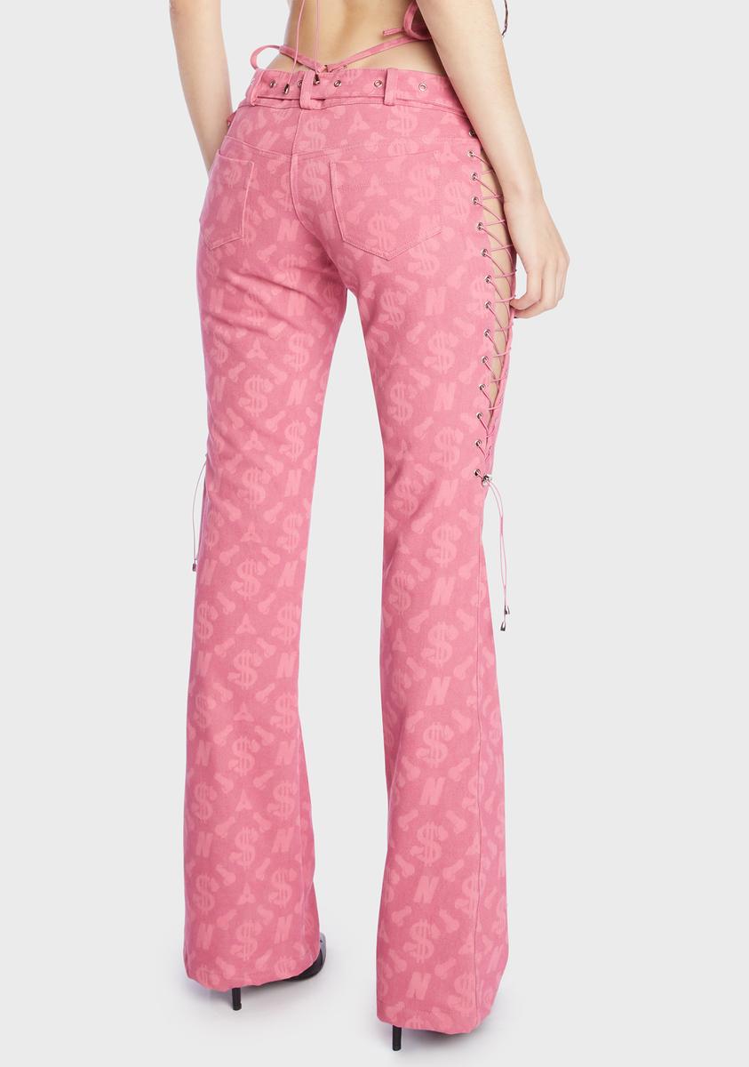 Namilia Dick Dollar Print Low Rise Lace Up Jeans