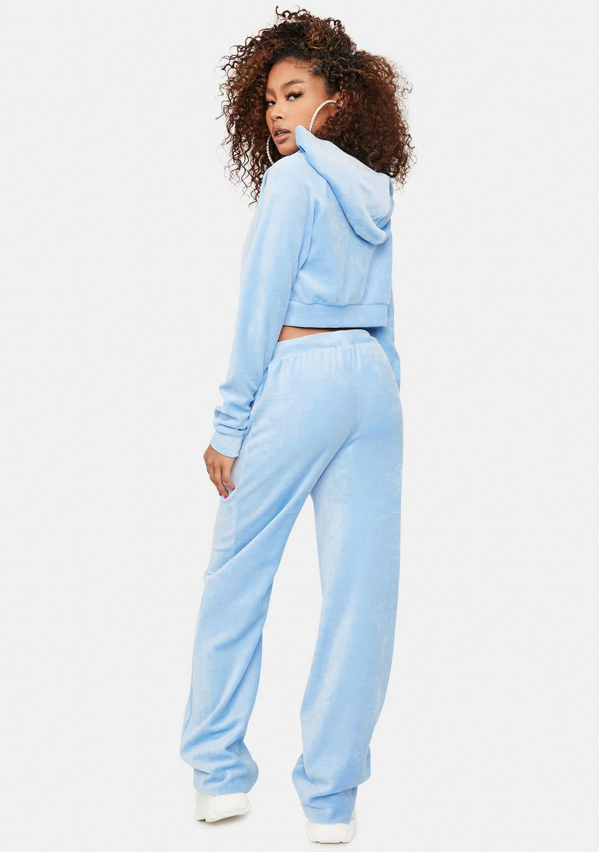 Velour Crop Hoodie And Tracksuit Pants Set - Baby Blue – Dolls Kill