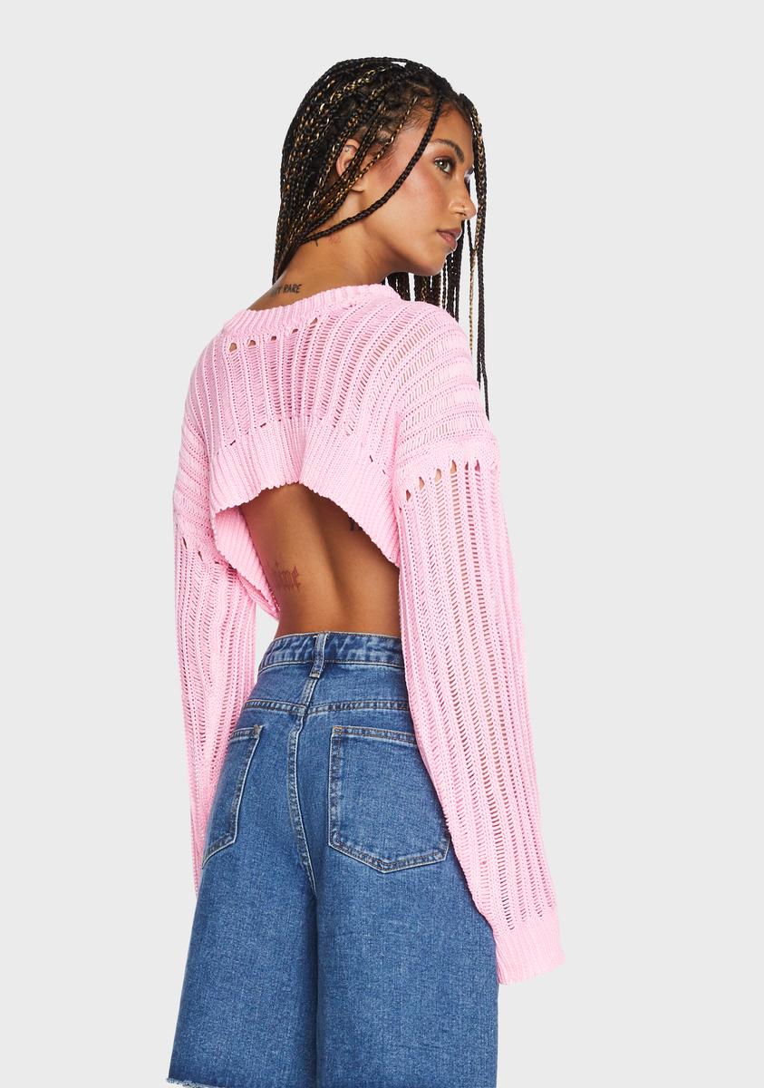 Distressed Cropped Sweater - Pink – Dolls Kill