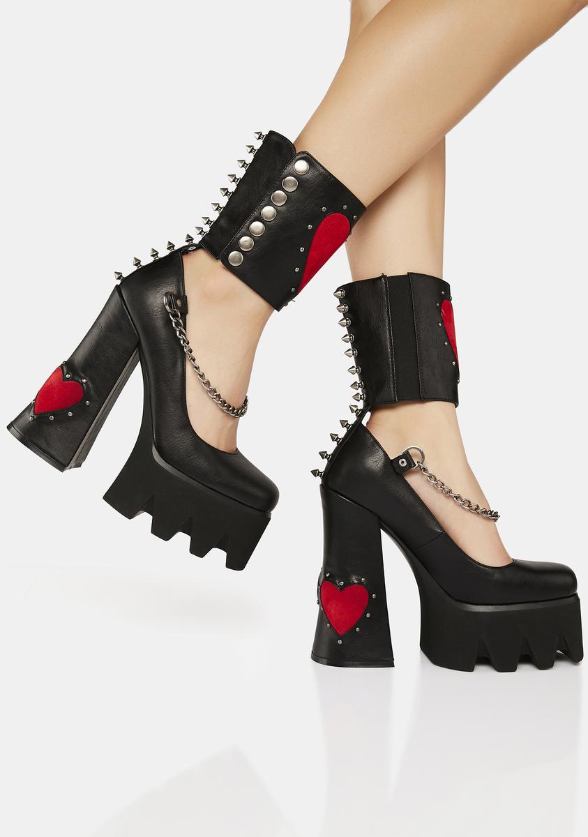 Lamoda Heart Ankle Cuff Platform Heels - Black – Dolls Kill