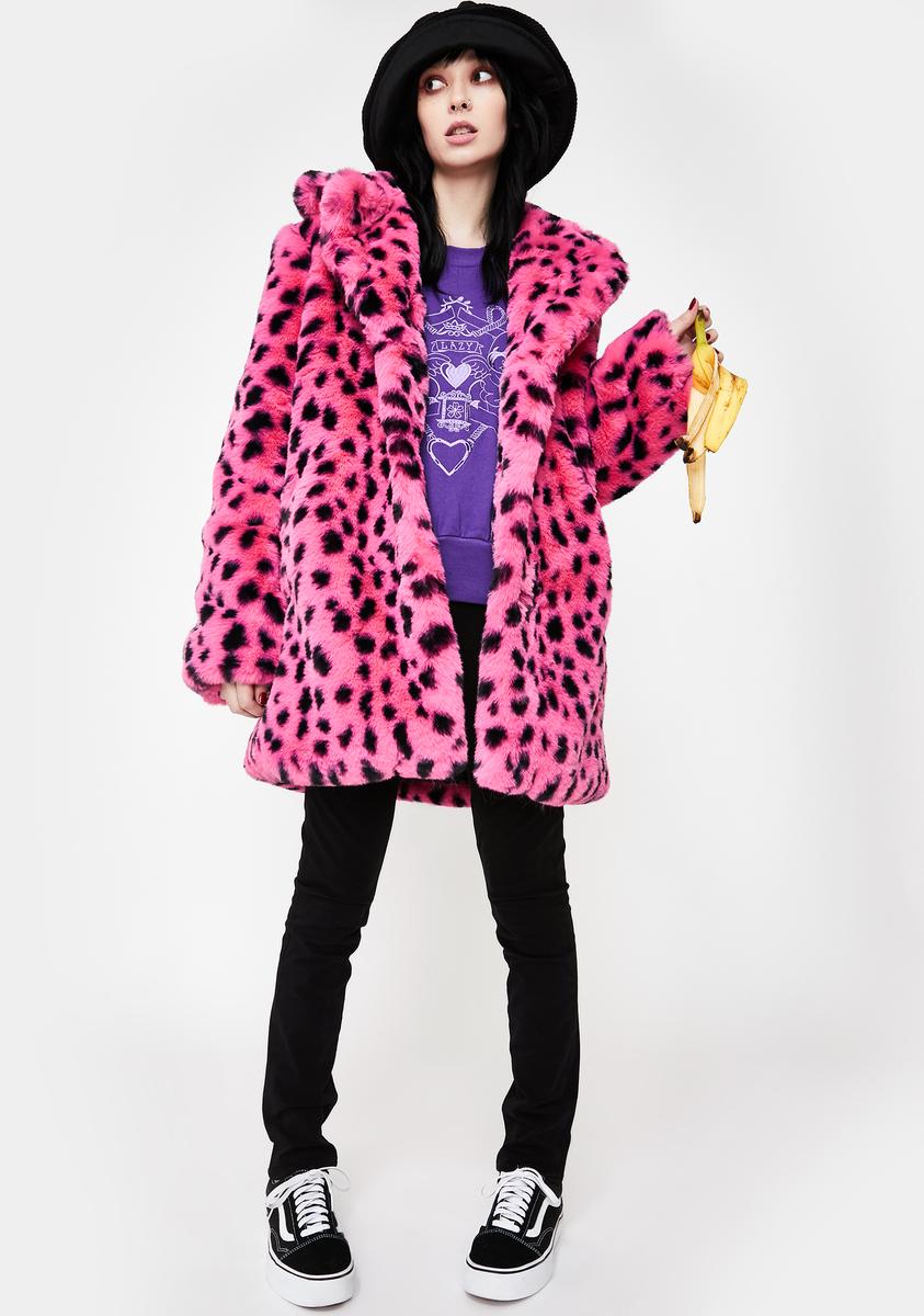Lazy Oaf Pink N' Black Leopard Fur Coat – Dolls Kill