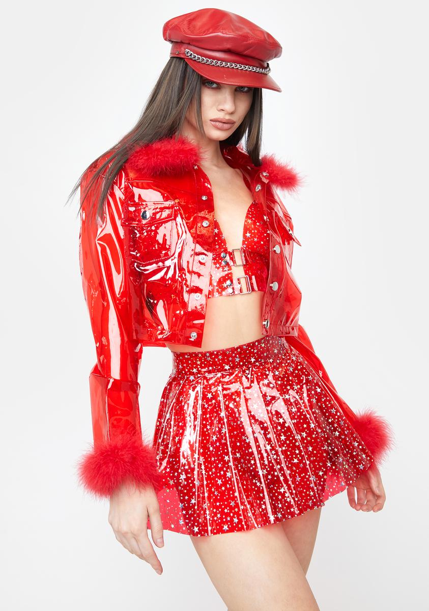 Star Glitter Pleated Vinyl Mini Skirt - Red – Dolls Kill