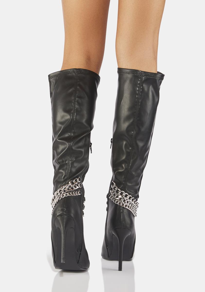Heeled Knee High Boots With Layered Chains - Black – Dolls Kill